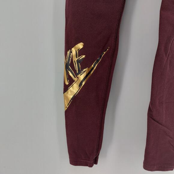 Nike Athletic Leggings Size XS Burgundy Red Gold Print Sport - Picture 7 of 14